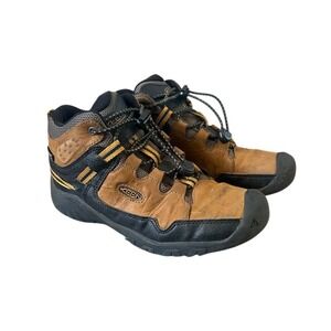 Keen Targhee Mid Hiking Boots Youth 3 Waterproof Leather Dark Earth Golden Brown